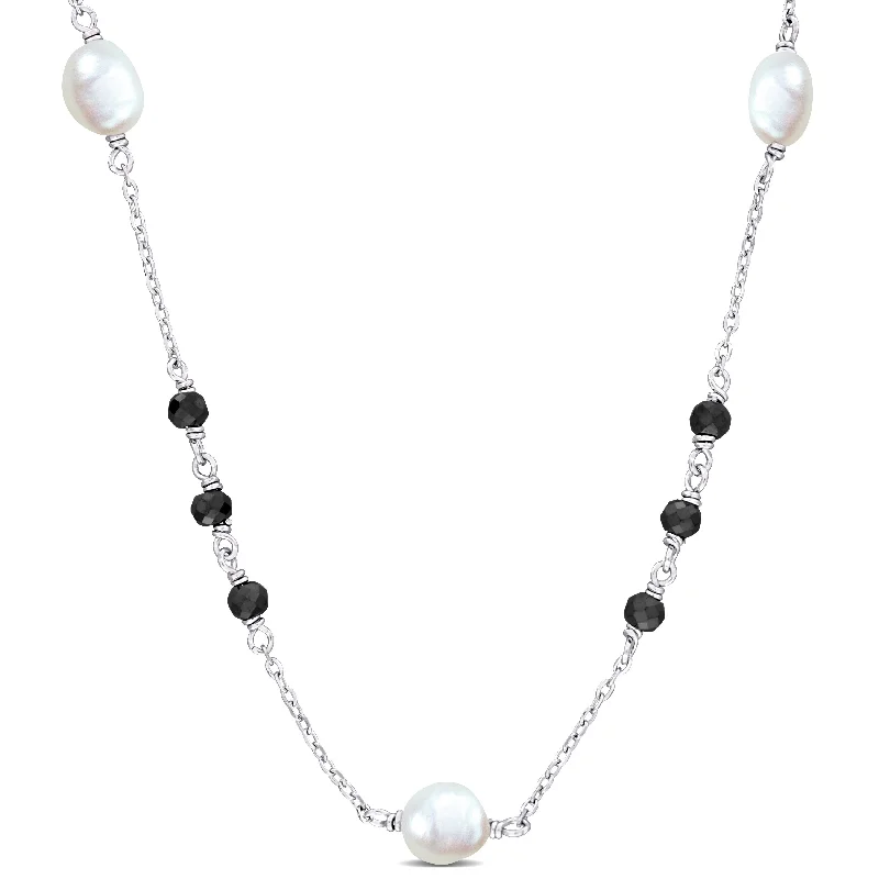 Everyday Jewelry Essentials Now On Sale Mimi & Max 4ct TGW Black Moissanite and 4.5-7mm Cultured Freshwater Pearl Curb Link Chain Necklace in Sterling Siilver - 17+2 in. Everyday Jewelry Essentials Now On Sale Mimi & Max 4ct TGW Black Moissanite and 4.5-7mm Cultured Freshwater Pearl Curb Link Chain Necklace in Sterling Siilver - 17+2 in.