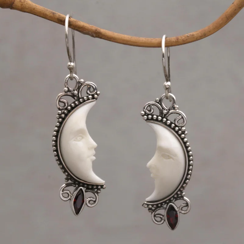 Limited Stock On Premium Jewelry At Low Prices Natural Moonlight Garnet and Silver Crescent Moon Dangle Earrings from Bali Limited Stock On Premium Jewelry At Low Prices Natural Moonlight Garnet and Silver Crescent Moon Dangle Earrings from Bali