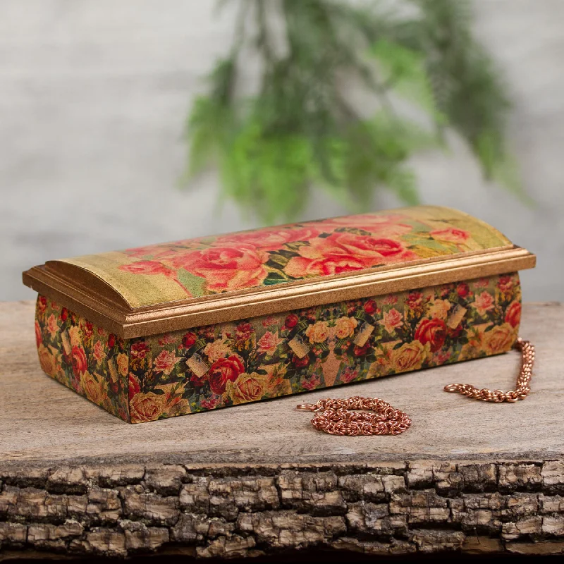 Premium Diamond Jewelry For Unforgettable Moments Roses Mexico Handcrafted Floral Decoupage Jewelry Box with Mirror Premium Diamond Jewelry For Unforgettable Moments Roses Mexico Handcrafted Floral Decoupage Jewelry Box with Mirror