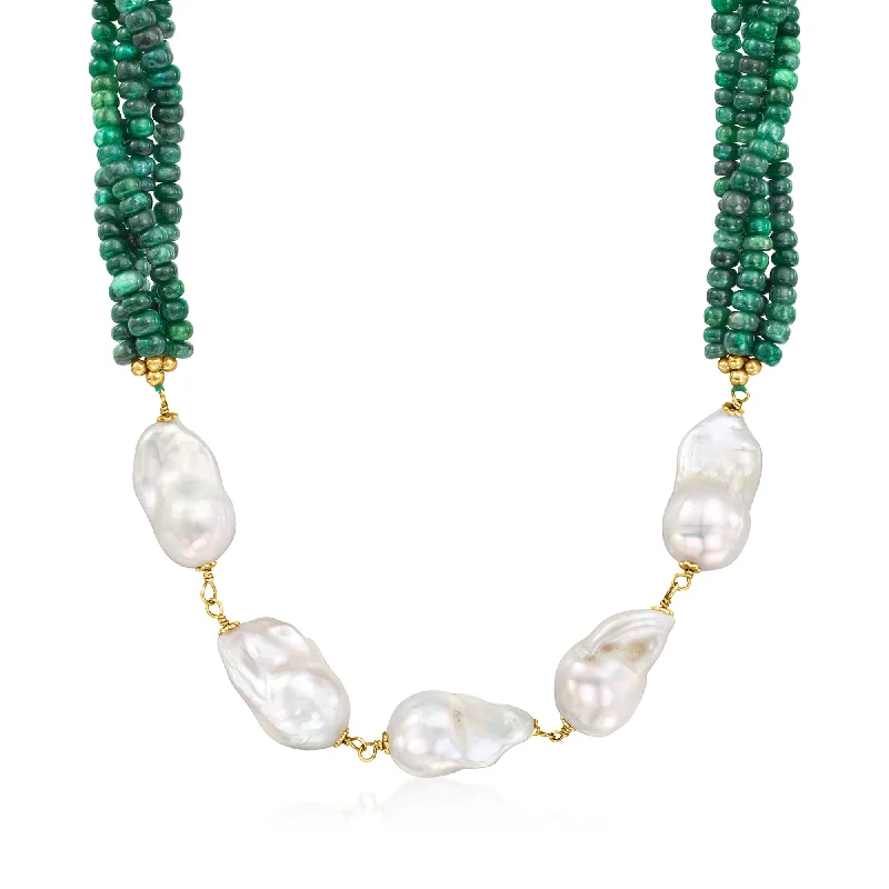 Huge Savings On Premium Jewelry Styles Ross-Simons 24x13mm Cultured Baroque Pearl and Emerald Bead Necklace in 18kt Gold Over Sterling Huge Savings On Premium Jewelry Styles Ross-Simons 24x13mm Cultured Baroque Pearl and Emerald Bead Necklace in 18kt Gold Over Sterling