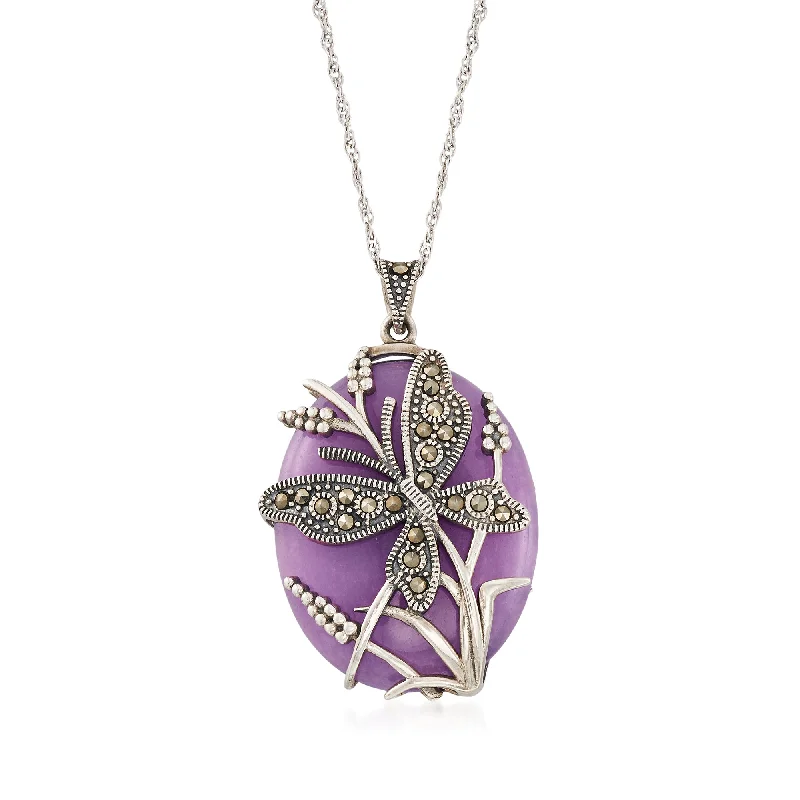 Last Chance To Shop High-End Jewelry At Markdown Prices Ross-Simons 30x25mm Purple Agate and Marcasite Beaded Butterfly Pendant Necklace in Sterling Silver Last Chance To Shop High-End Jewelry At Markdown Prices Ross-Simons 30x25mm Purple Agate and Marcasite Beaded Butterfly Pendant Necklace in Sterling Silver