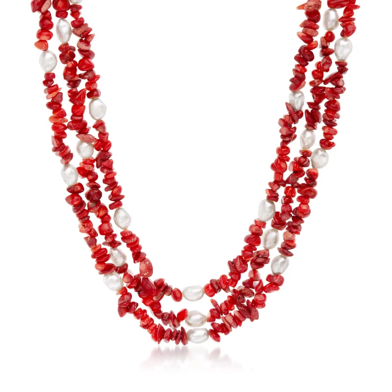 Limited-Stock Jewelry Sale – Shop Before It's Gone Ross-Simons 7-8mm Cultured Pearl and 4-9mm Red Coral Necklace With Sterling Silver Limited-Stock Jewelry Sale – Shop Before It's Gone Ross-Simons 7-8mm Cultured Pearl and 4-9mm Red Coral Necklace With Sterling Silver