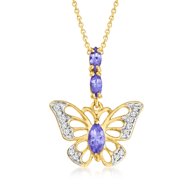 Must-Have Jewelry At Unbelievable Discounts Ross-Simons Tanzanite and . White Topaz Butterfly Pendant Necklace in 18kt Gold Over Sterling Must-Have Jewelry At Unbelievable Discounts Ross-Simons Tanzanite and . White Topaz Butterfly Pendant Necklace in 18kt Gold Over Sterling