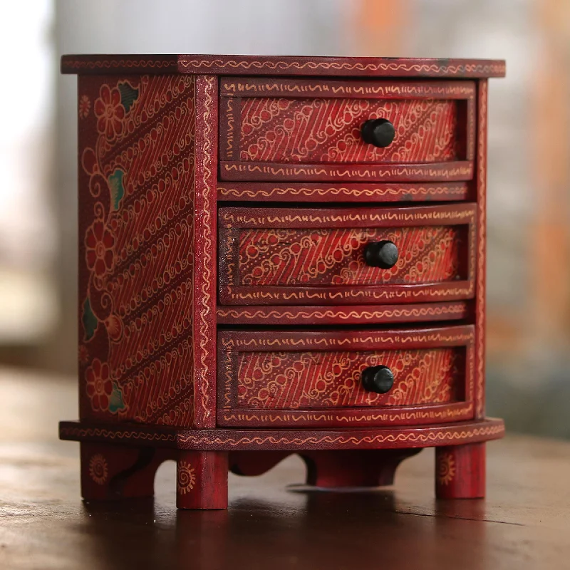 Elegant Necklaces And Bracelets At Limited-Time Offers Scarlet Scrolls Red Parang Motif Handcrafted Wood Batik Jewelry Box Elegant Necklaces And Bracelets At Limited-Time Offers Scarlet Scrolls Red Parang Motif Handcrafted Wood Batik Jewelry Box