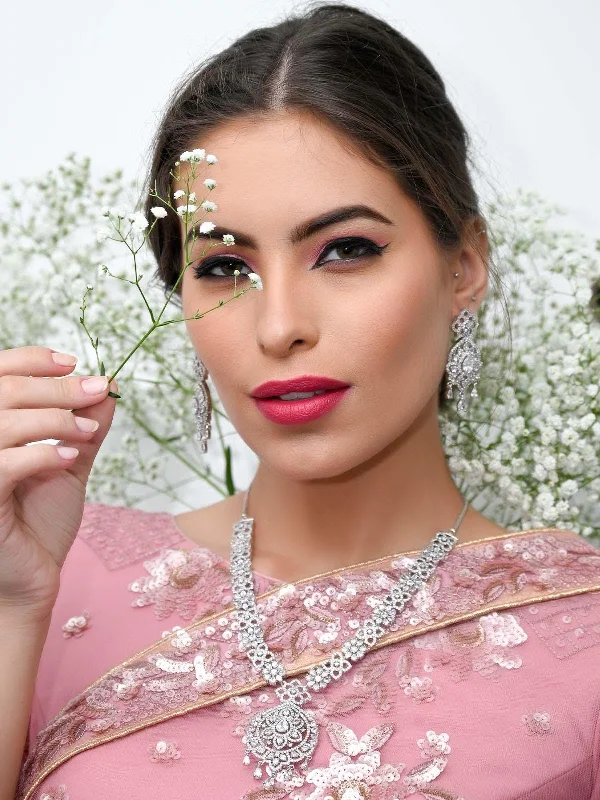 Affordable Gold-Plated Jewelry For Modern Fashion Odette Stunning Studded Silver Necklace Set For Women Affordable Gold-Plated Jewelry For Modern Fashion Odette Stunning Studded Silver Necklace Set For Women