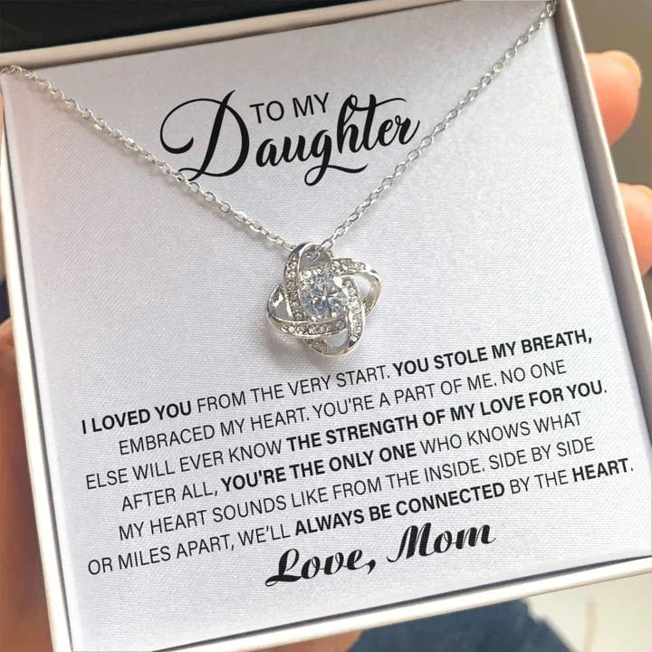 Trending Jewelry Styles Now At Limited-Time Discounts To My Daughter Necklace Gift I Love You From Very Start You Stole My Breath Love Knot Necklace LX017B Trending Jewelry Styles Now At Limited-Time Discounts To My Daughter Necklace Gift I Love You From Very Start You Stole My Breath Love Knot Necklace LX017B