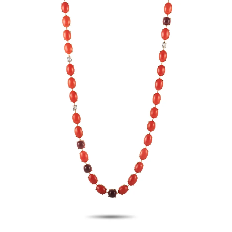 Luxury Handcrafted Jewelry For Elegant Looks Zydo 18K Rose Gold 0.56 ct Diamond, Coral and Tourmaline Necklace Luxury Handcrafted Jewelry For Elegant Looks Zydo 18K Rose Gold 0.56 ct Diamond, Coral and Tourmaline Necklace