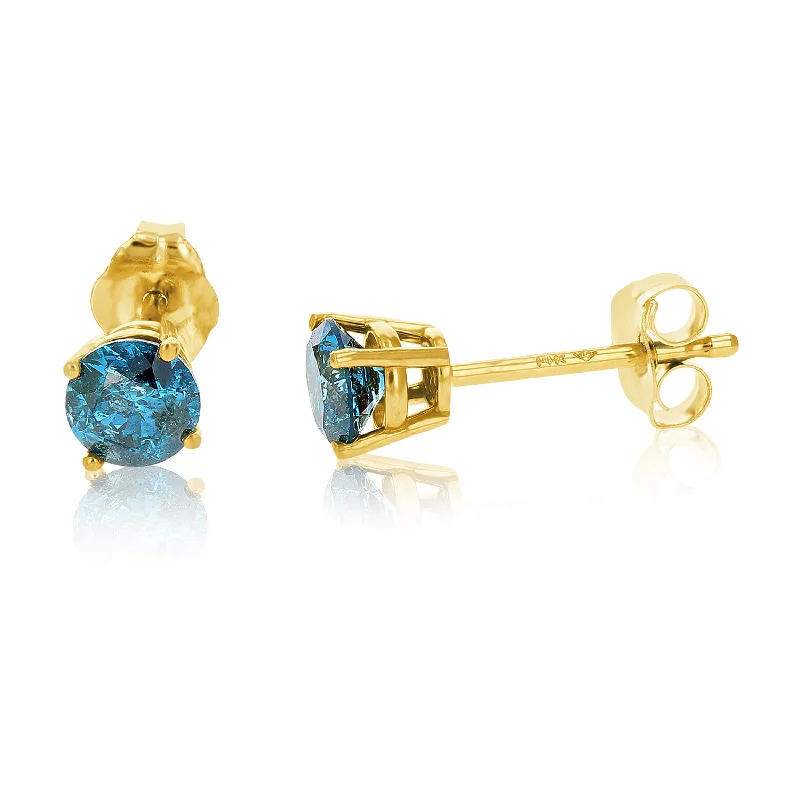 Timeless Elegance At Unbelievable Discounts 1.50 cttw Blue Diamond Stud Earrings 14k Yellow Gold Round Shape with Push Backs Timeless Elegance At Unbelievable Discounts 1.50 cttw Blue Diamond Stud Earrings 14k Yellow Gold Round Shape with Push Backs