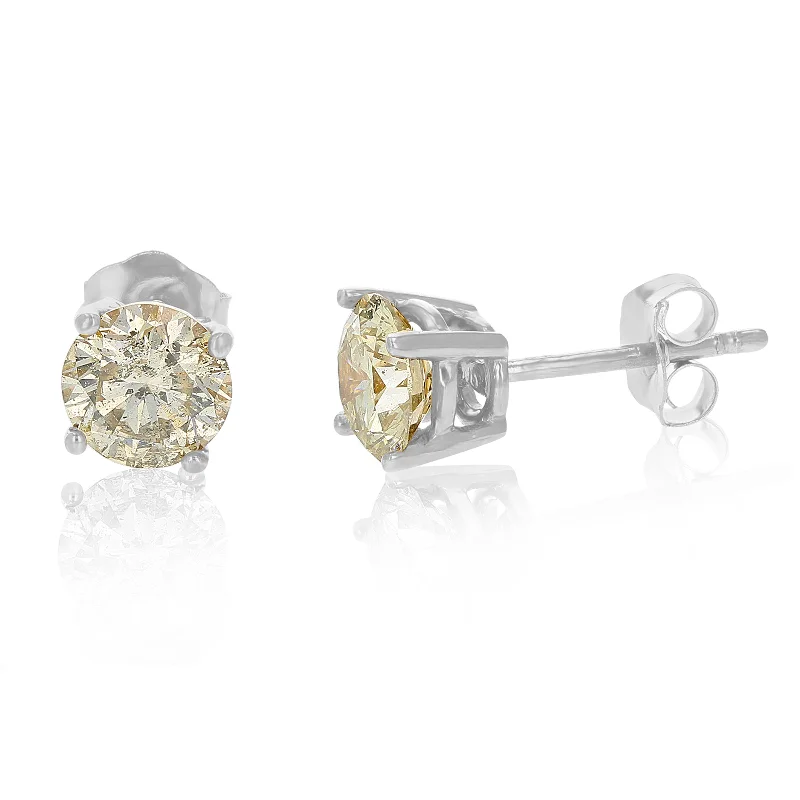 Handcrafted Beauty At Affordable Prices 1.50 cttw Champagne Diamond Stud Earrings 14K White Gold