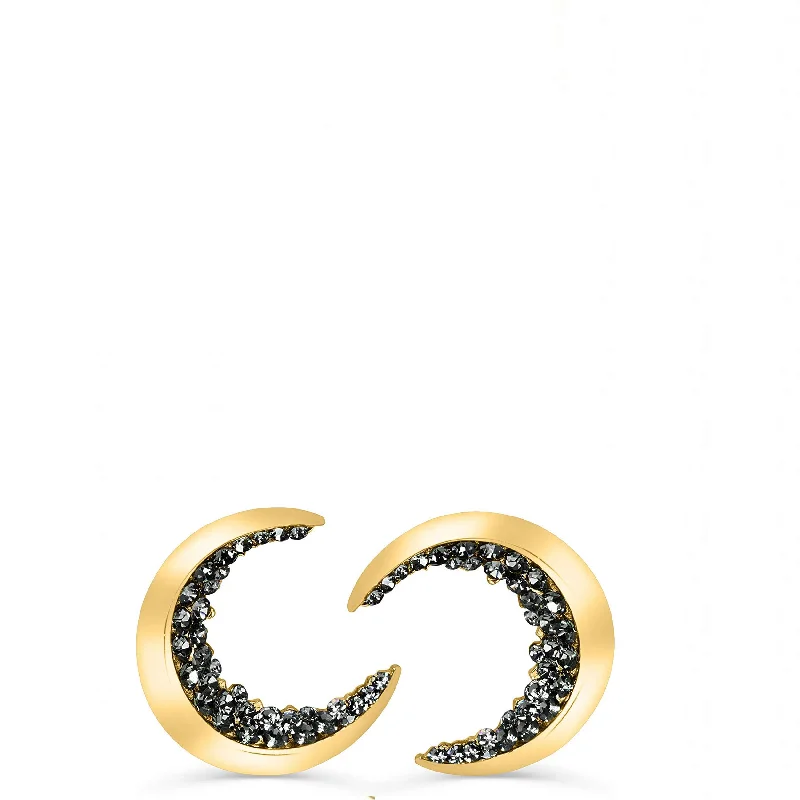 Fashion-Forward Geometric Jewelry For Contemporary Style 18K Gold Crescent Black Stud Earrings Fashion-Forward Geometric Jewelry For Contemporary Style 18K Gold Crescent Black Stud Earrings