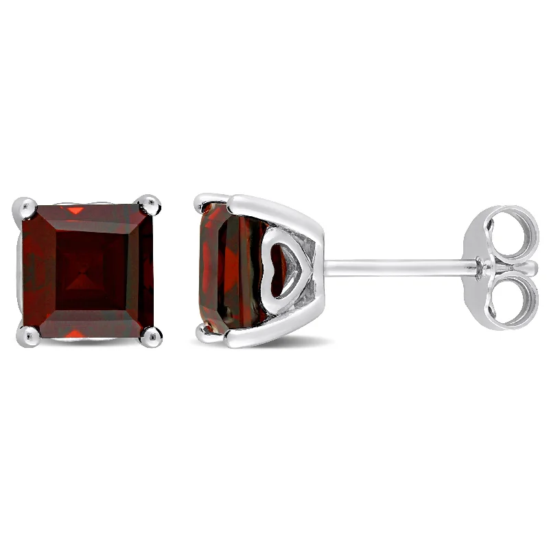 Timeless Jewelry At Special Discount Rates 2 1/2 CT TGW Princess Cut Garnet Stud Earrings in Sterling Silver