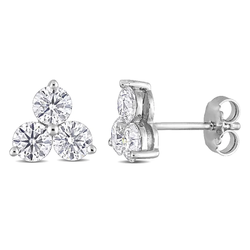 High-Quality Jewelry At A Fraction Of The Cost 2 1/6 CT DEW Created Moissanite Three-Stone Stud Earrings in Sterling Silver High-Quality Jewelry At A Fraction Of The Cost 2 1/6 CT DEW Created Moissanite Three-Stone Stud Earrings in Sterling Silver