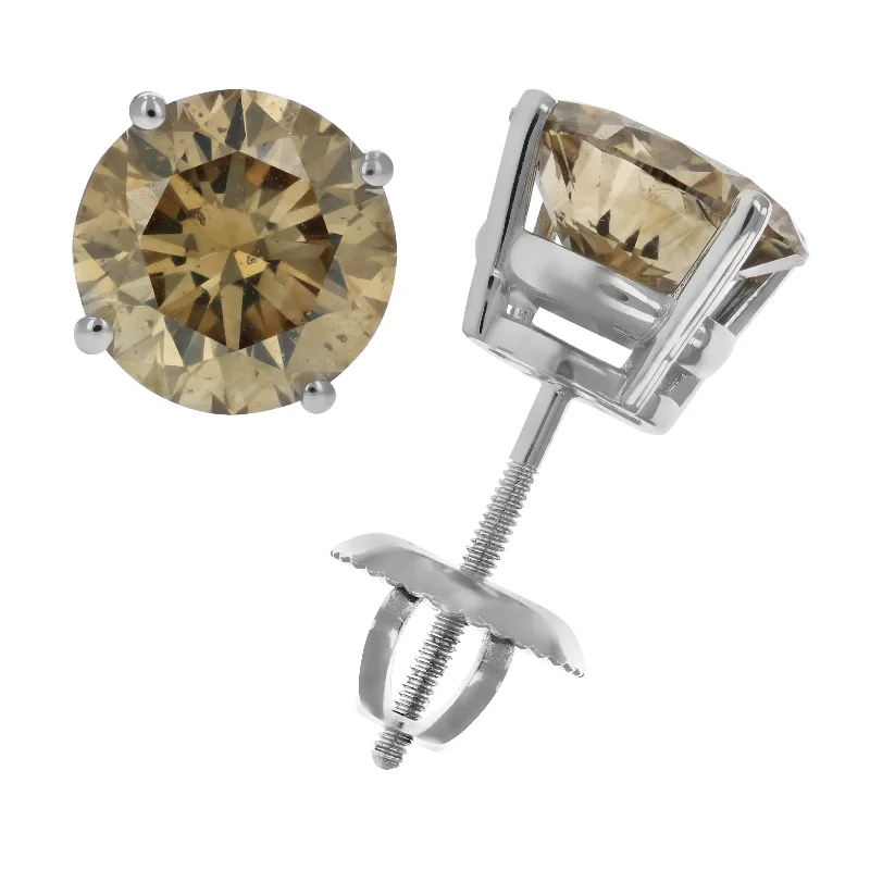 Shop Signature Jewelry Styles At Exclusive Prices 3 cttw IGI Certified I1 Champagne Diamond Stud Earrings 14K White Gold Round with Screw Backs Shop Signature Jewelry Styles At Exclusive Prices 3 cttw IGI Certified I1 Champagne Diamond Stud Earrings 14K White Gold Round with Screw Backs