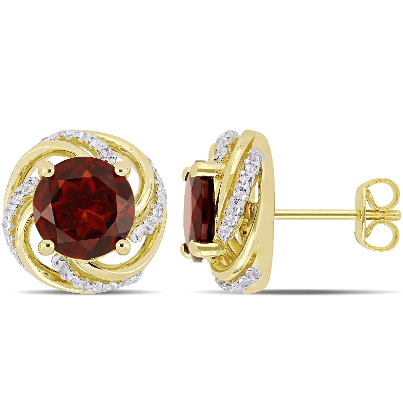 Exclusive Gemstone Jewelry At Special Prices 4 1/3 CT TGW Garnet and White Topaz Swirl Stud Earrings in Yellow Plated Sterling Silver Exclusive Gemstone Jewelry At Special Prices 4 1/3 CT TGW Garnet and White Topaz Swirl Stud Earrings in Yellow Plated Sterling Silver