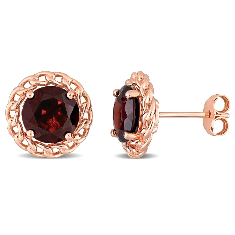 Elegant Jewelry Pieces At Unbelievable Prices 4 CT TGW Garnet Halo Stud Earrings in Rose Plated Sterling Silver Elegant Jewelry Pieces At Unbelievable Prices 4 CT TGW Garnet Halo Stud Earrings in Rose Plated Sterling Silver