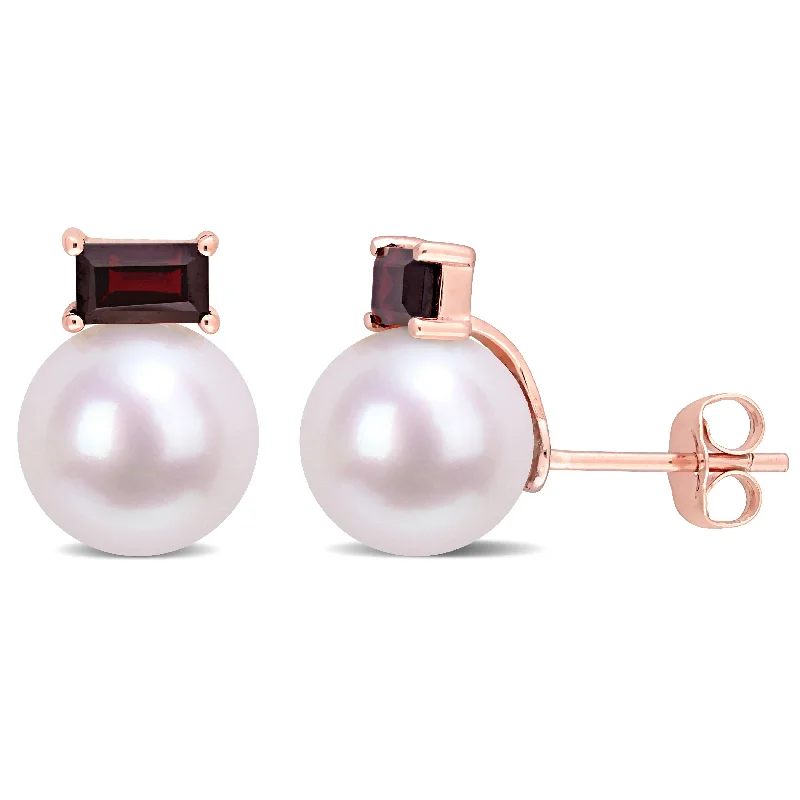 Last Chance To Grab Your Favorite Jewelry At A Discount 9-9.5mm Cultured Freshwater Pearl and 4/5 CT TGW Garnet Stud Earrings in 10k Rose Gold Last Chance To Grab Your Favorite Jewelry At A Discount 9-9.5mm Cultured Freshwater Pearl and 4/5 CT TGW Garnet Stud Earrings in 10k Rose Gold