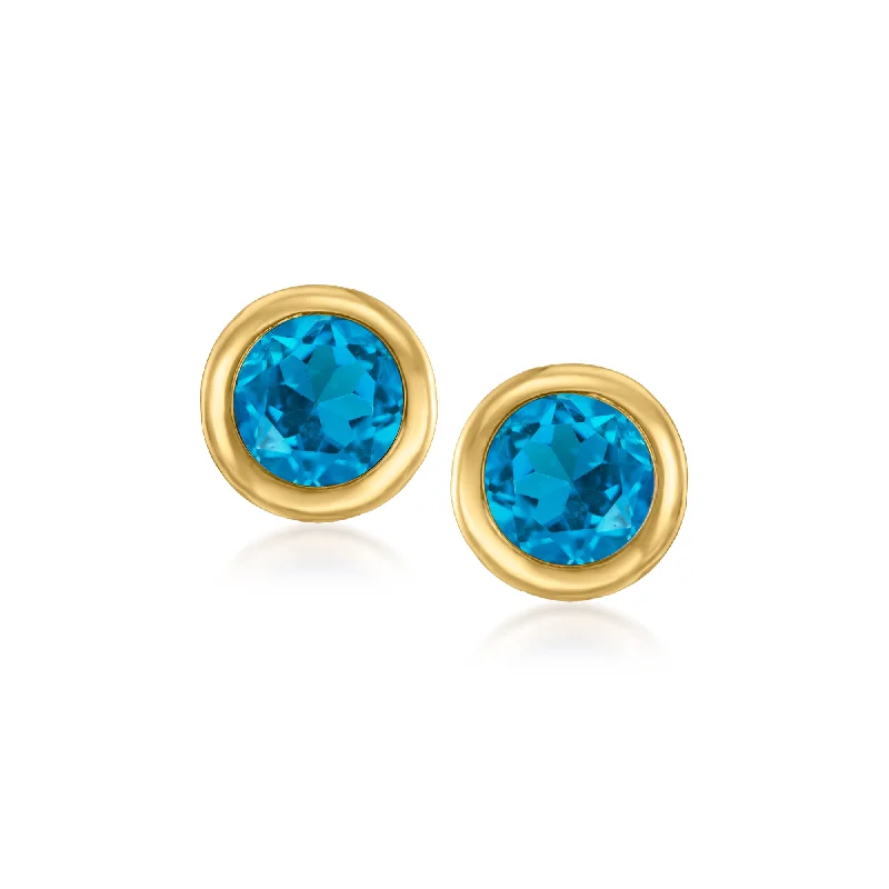 High-Quality Gemstone Jewelry For Special Occasions Canaria Bezel-Set London Blue Topaz Stud Earrings in 10kt Yellow Gold High-Quality Gemstone Jewelry For Special Occasions Canaria Bezel-Set London Blue Topaz Stud Earrings in 10kt Yellow Gold