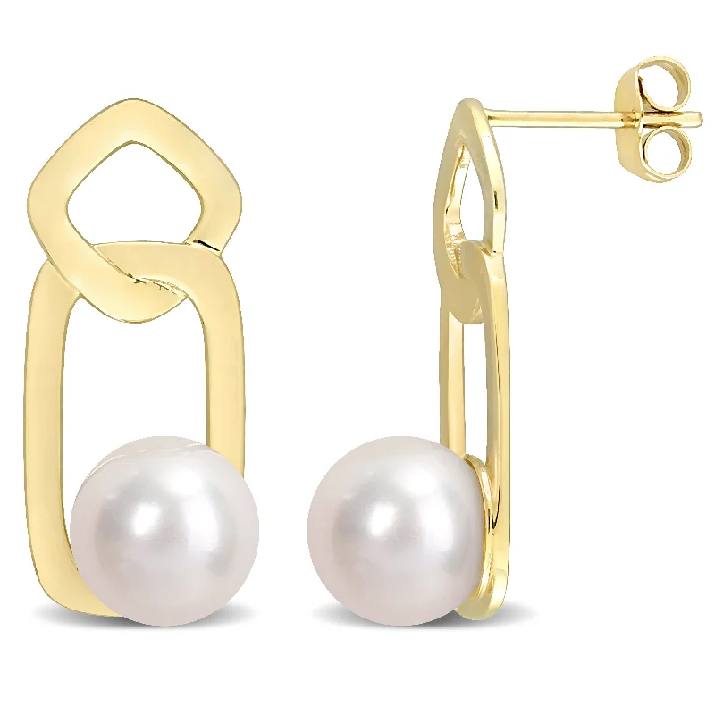 Modern Statement Jewelry For Bold Styling Mimi & Max 8.5-9mm Cultured Freshwater Pearl Interlocked Drop Stud Earrings in 10k Yellow Gold Modern Statement Jewelry For Bold Styling Mimi & Max 8.5-9mm Cultured Freshwater Pearl Interlocked Drop Stud Earrings in 10k Yellow Gold