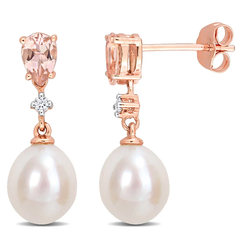 Delicate Crystal Jewelry For Sophisticated Charm Mimi & Max 8-8.5mm Cultured Freshwater Pearl 4/5ct TGW Morganite and Diamond Accent Drop Stud Earrings in 14k Rose Gold Delicate Crystal Jewelry For Sophisticated Charm Mimi & Max 8-8.5mm Cultured Freshwater Pearl 4/5ct TGW Morganite and Diamond Accent Drop Stud Earrings in 14k Rose Gold