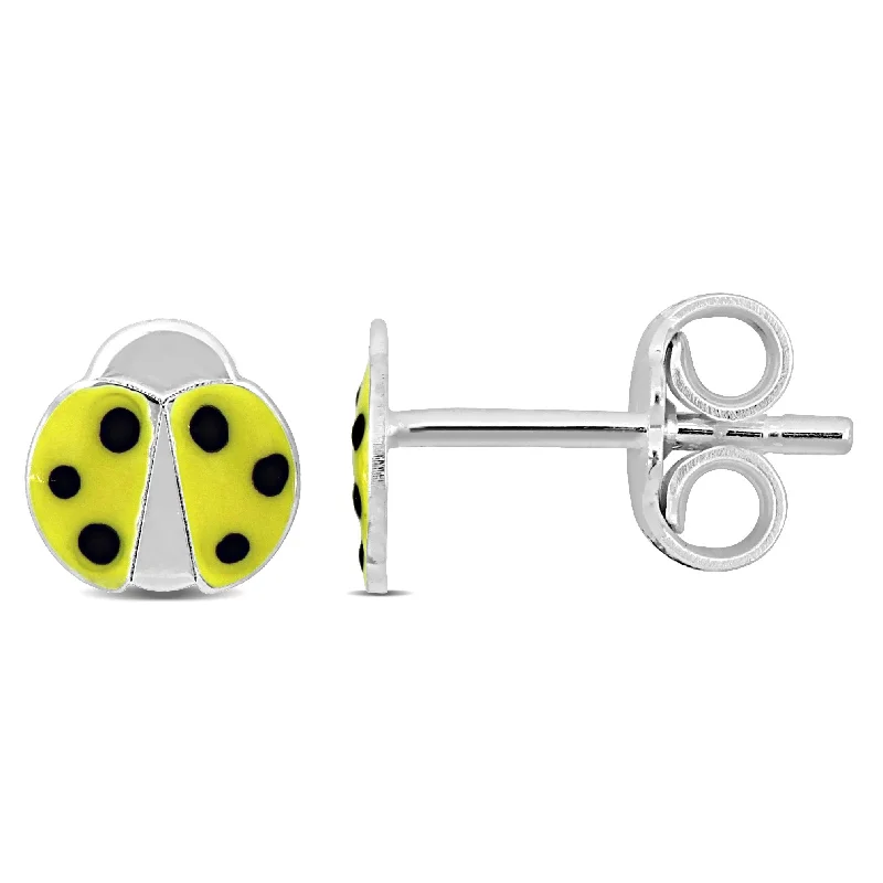 Premium Jewelry Now Available At Special Discounts Mimi & Max Yellow Enamel Ladybug Stud Earrings in Sterling Silver