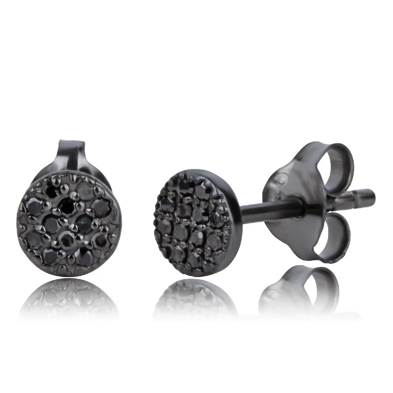 Dainty Floral Jewelry For Feminine Elegance Real Black Diamond Round Stud Earrings in Sterling Silver Dainty Floral Jewelry For Feminine Elegance Real Black Diamond Round Stud Earrings in Sterling Silver