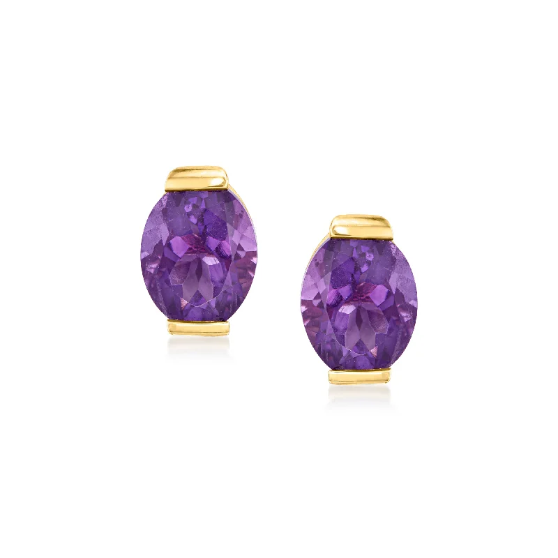 Special Deals On Handcrafted And Designer Jewelry Ross-Simons Amethyst Stud Earrings in 18kt Yellow Gold Special Deals On Handcrafted And Designer Jewelry Ross-Simons Amethyst Stud Earrings in 18kt Yellow Gold