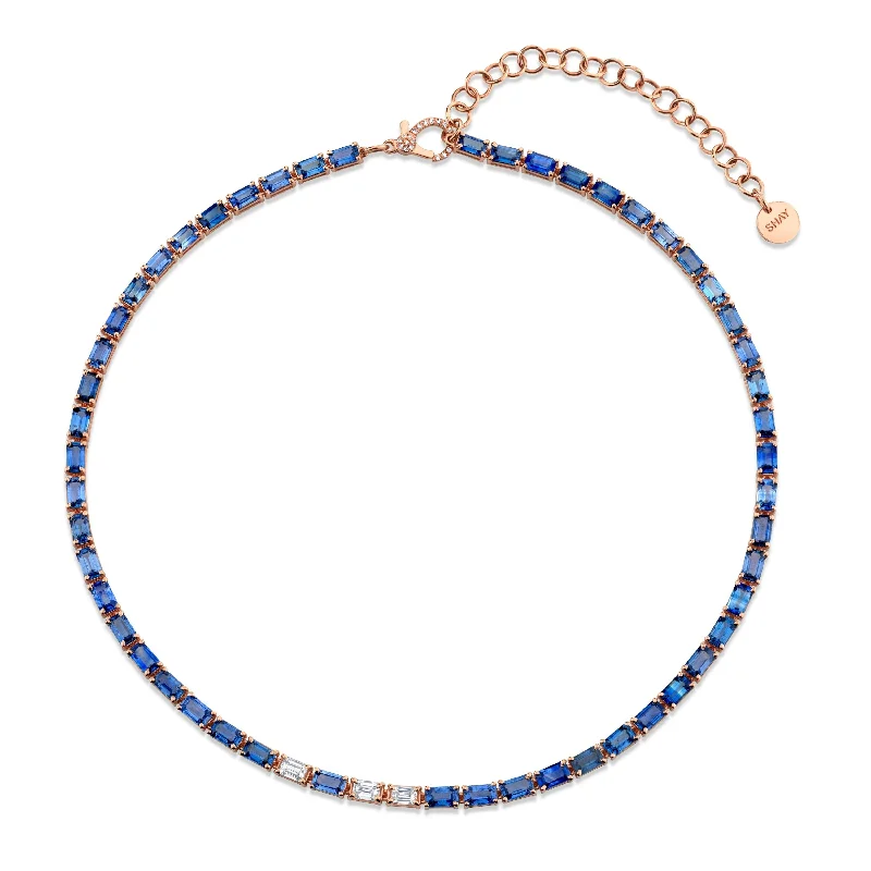 Limited-Stock Jewelry Clearance – Grab Your Favorites Now BLUE SAPPHIRE & DIAMOND TENNIS NECKLACE