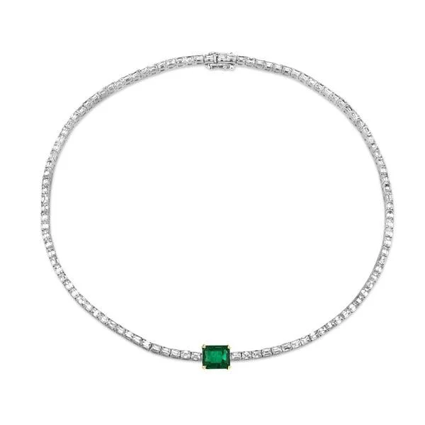 Dainty Floral Jewelry For Feminine Elegance DIAMOND & EMERALD BAGUETTE TENNIS NECKLACE Dainty Floral Jewelry For Feminine Elegance DIAMOND & EMERALD BAGUETTE TENNIS NECKLACE