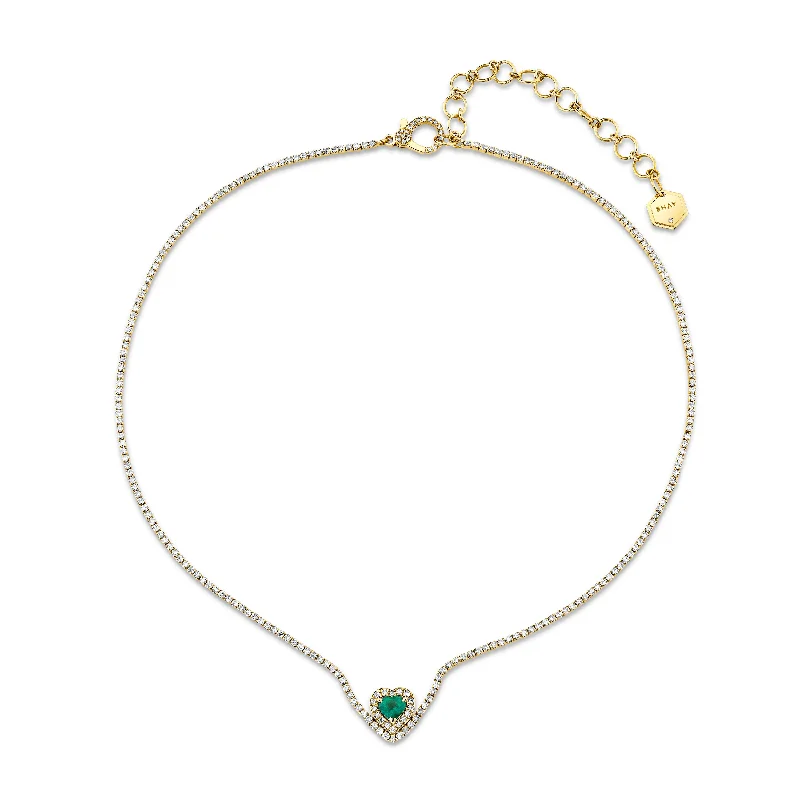 Exclusive Jewelry Discounts – Shop Now For Savings EMERALD & DIAMOND FLOATING HEART PAVE THREAD NECKLACE