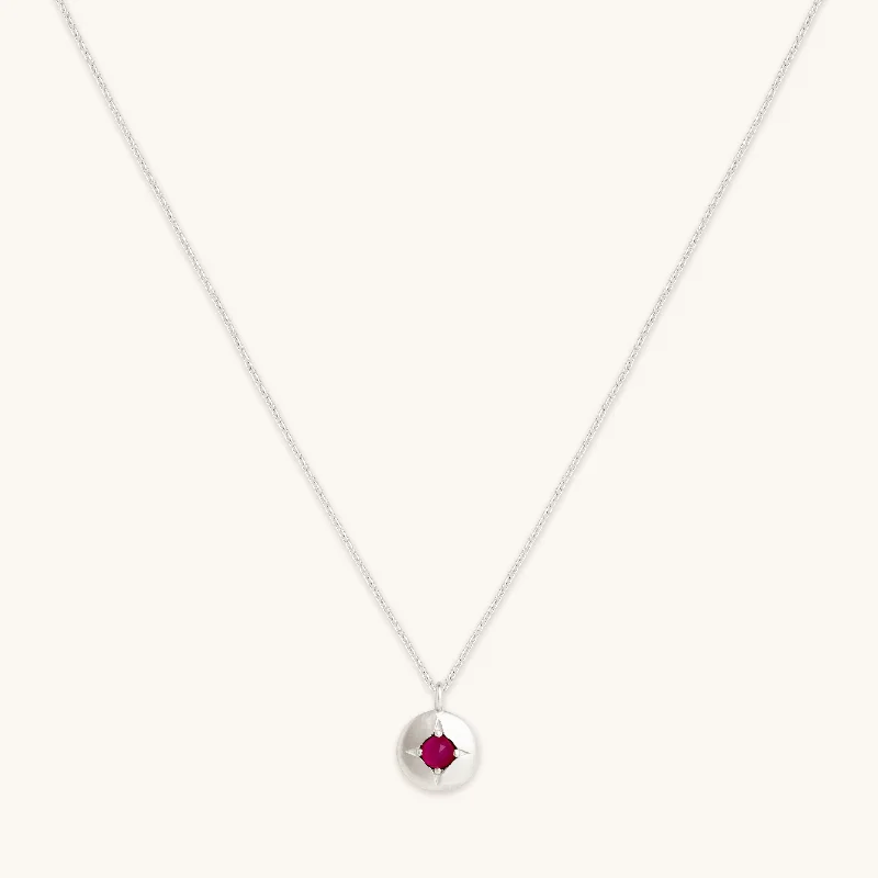 Elegant Jewelry Pieces At Unbelievable Prices July Ruby Birthstone Necklace in Solid White Gold