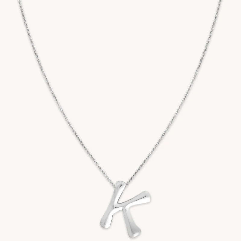 Trendy Minimalist Jewelry For Everyday Wear K Initial Bold Pendant Necklace in Silver Trendy Minimalist Jewelry For Everyday Wear K Initial Bold Pendant Necklace in Silver