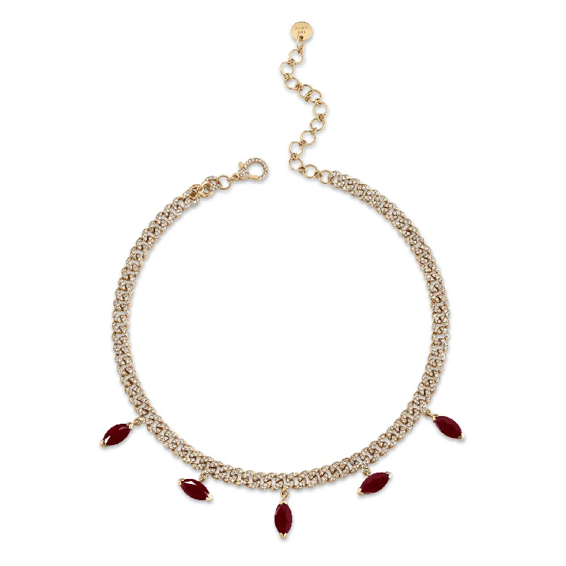 Shop Stylish Jewelry Now And Save Big RUBY MARQUISE DROP MINI LINK NECKLACE