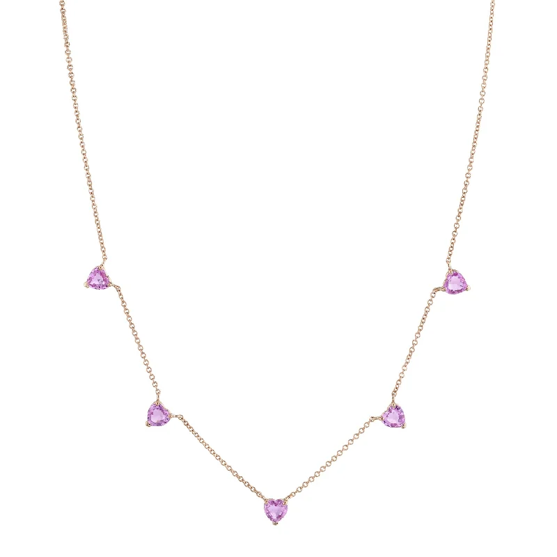 Limited Stock On Premium Jewelry At Low Prices PINK SAPPHIRE 5 HEART NECKLACE