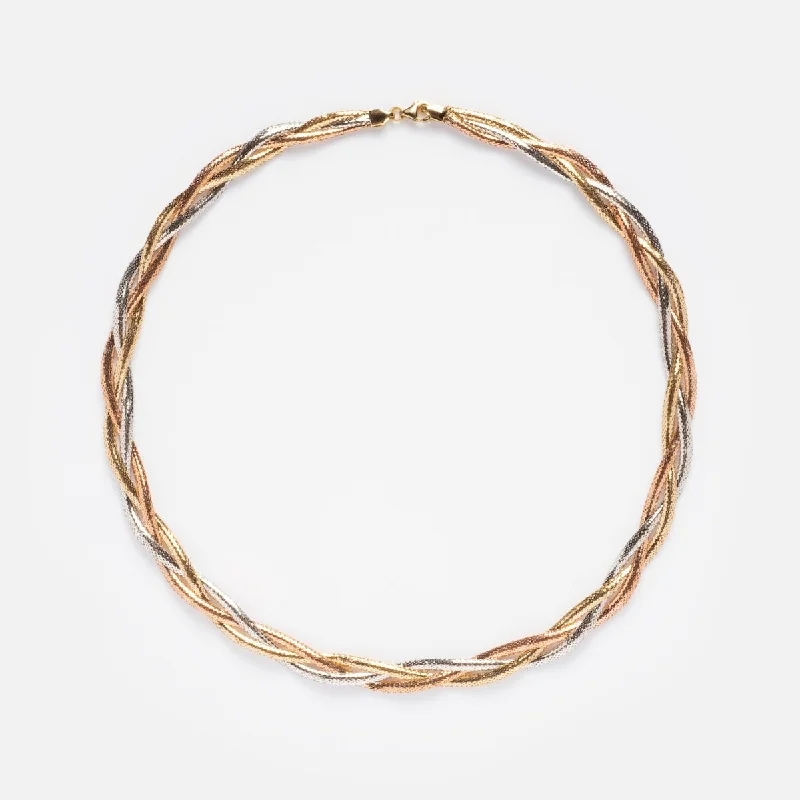 Seasonal Jewelry Deals – Elevate Your Style Solid Gold Mixed Metal Braided Mesh Necklace Seasonal Jewelry Deals – Elevate Your Style Solid Gold Mixed Metal Braided Mesh Necklace