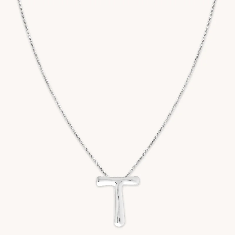 Discounted Luxury Jewelry – Shine Without The Splurge T Initial Bold Pendant Necklace in Silver Discounted Luxury Jewelry – Shine Without The Splurge T Initial Bold Pendant Necklace in Silver
