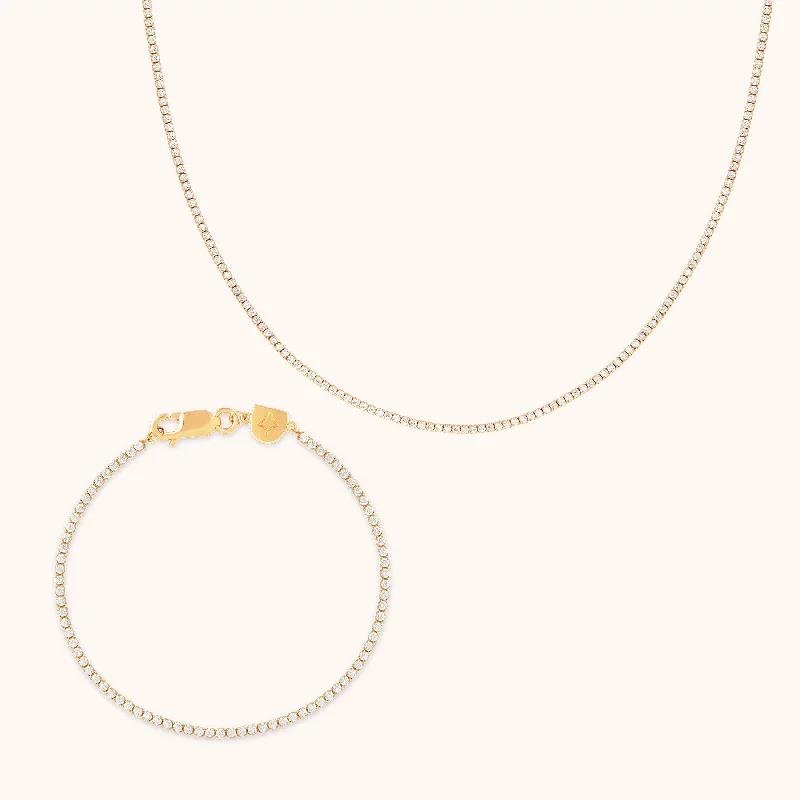 Huge Savings On Premium Jewelry Styles Tennis Chain Gift Set in Gold