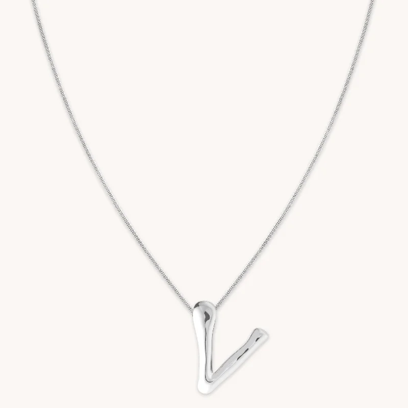Shop Modern Jewelry Collections With Exclusive Discounts V Initial Bold Pendant Necklace in Silver Shop Modern Jewelry Collections With Exclusive Discounts V Initial Bold Pendant Necklace in Silver