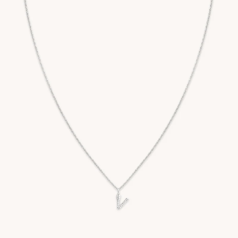 Timeless Beauty, Unbeatable Deals – Jewelry Sale On V Initial Pavé Pendant Necklace in Silver Timeless Beauty, Unbeatable Deals – Jewelry Sale On V Initial Pavé Pendant Necklace in Silver
