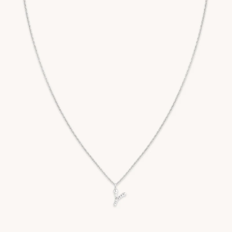 Celebrate With Sparkle – Jewelry Sale Now Live Y Initial Pavé Pendant Necklace in Silver Celebrate With Sparkle – Jewelry Sale Now Live Y Initial Pavé Pendant Necklace in Silver