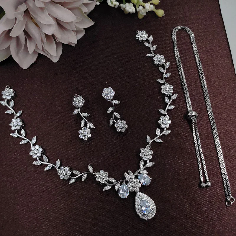 Huge Savings On Timeless Jewelry Collections Aamrapali Silver Plated American Diamond Necklace Set Huge Savings On Timeless Jewelry Collections Aamrapali Silver Plated American Diamond Necklace Set