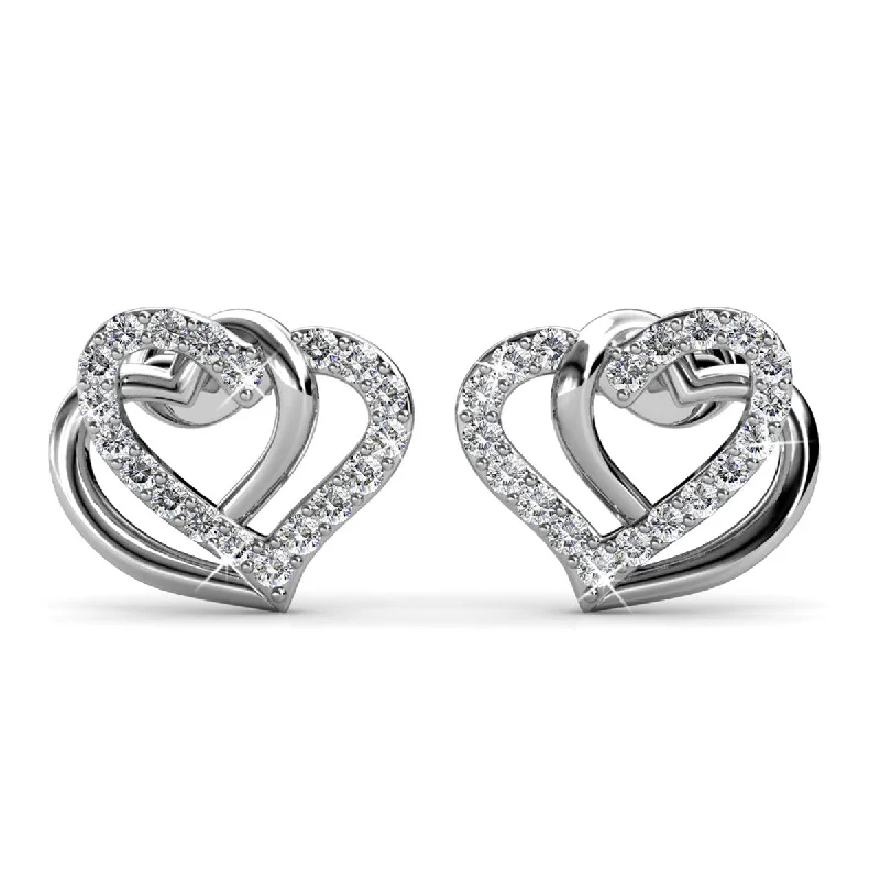 High-Quality Gemstone Jewelry For Special Occasions Angela 18k White Gold Plated Silver Double Heart Stud Earrings with Swarovski Crystals High-Quality Gemstone Jewelry For Special Occasions Angela 18k White Gold Plated Silver Double Heart Stud Earrings with Swarovski Crystals