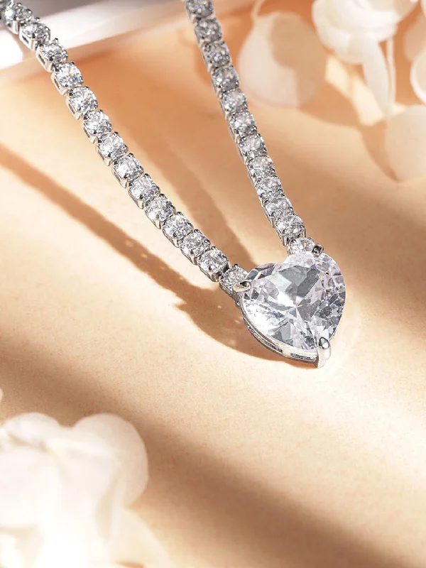Flash Sale On Exquisite Jewelry – Don't Miss Out Rubans Voguish Rhodium-Plated Heart-Shaped Zirconia Studded Pave Necklace Flash Sale On Exquisite Jewelry – Don't Miss Out Rubans Voguish Rhodium-Plated Heart-Shaped Zirconia Studded Pave Necklace