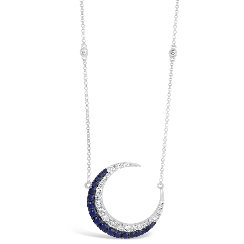 Grab Stylish Jewelry Before The Sale Ends Sapphire & Diamond Crescent Moon Pendant Necklace Grab Stylish Jewelry Before The Sale Ends Sapphire & Diamond Crescent Moon Pendant Necklace