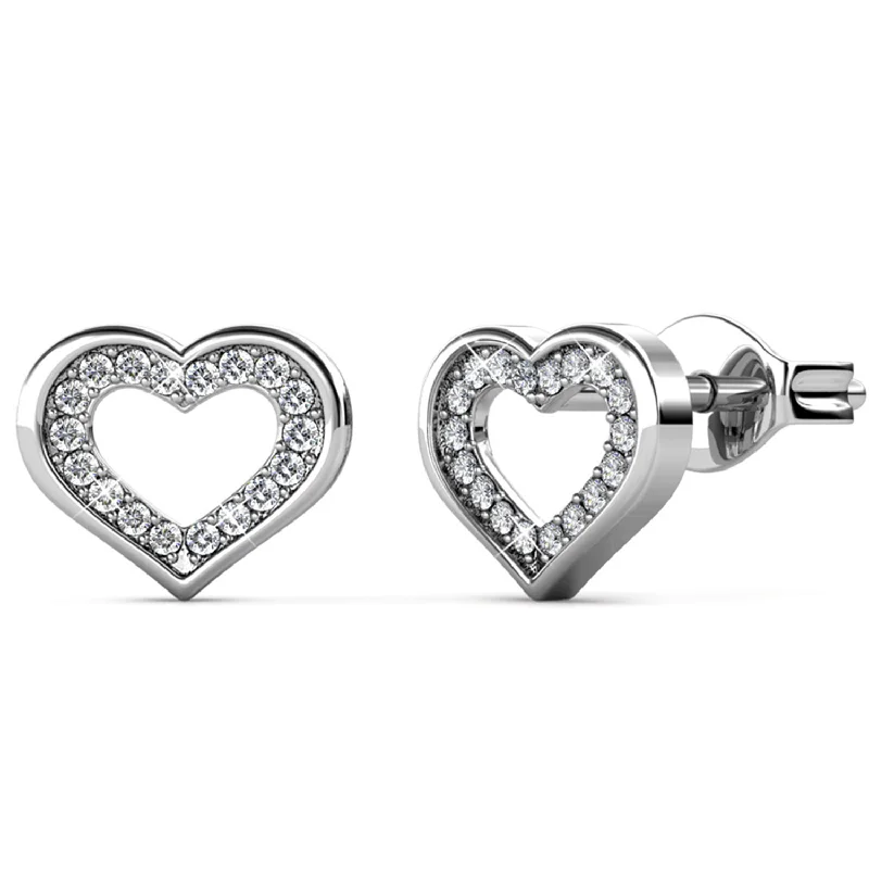 Clearance Sale On High-End Jewelry Collections Dominique 18k White Gold Plated Silver Heart Stud Earrings with Swarovski Crystals Clearance Sale On High-End Jewelry Collections Dominique 18k White Gold Plated Silver Heart Stud Earrings with Swarovski Crystals