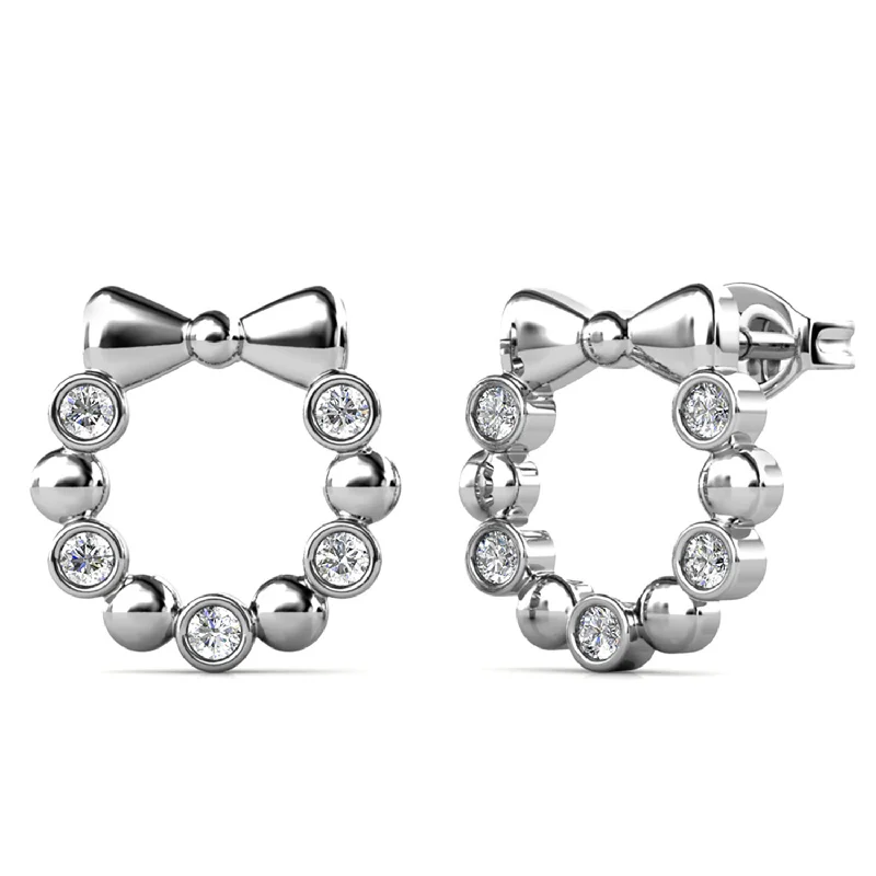 Handmade Pearl Jewelry For Timeless Elegance Edith 18k White Gold Plated Silver Ribbon Stud Earrings with Swarovski Crystals Handmade Pearl Jewelry For Timeless Elegance Edith 18k White Gold Plated Silver Ribbon Stud Earrings with Swarovski Crystals