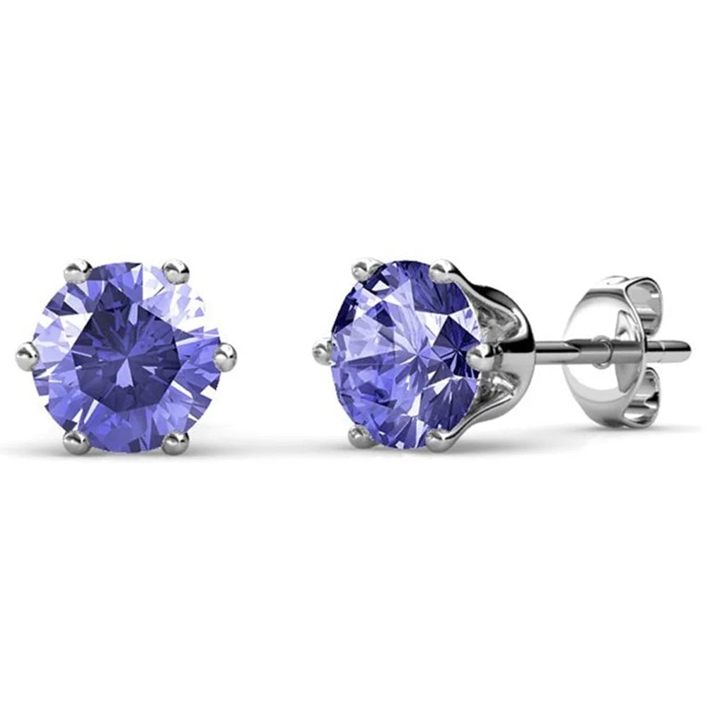 Personalized Engraved Jewelry For Meaningful Gifts February Birthstone Amethyst Earrings 18k White Gold Plated Stud Earrings with 1CT Swarovski Crystal Personalized Engraved Jewelry For Meaningful Gifts February Birthstone Amethyst Earrings 18k White Gold Plated Stud Earrings with 1CT Swarovski Crystal