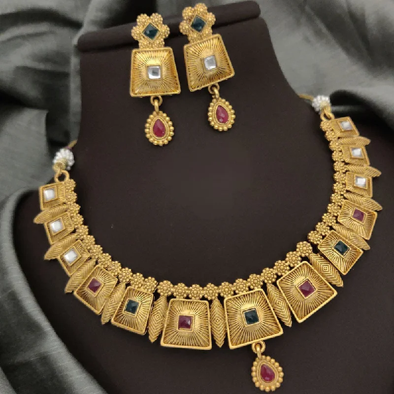 Limited Stock On Premium Jewelry At Low Prices FS Collection Gold Plated Pota Stone Necklace Set Limited Stock On Premium Jewelry At Low Prices FS Collection Gold Plated Pota Stone Necklace Set