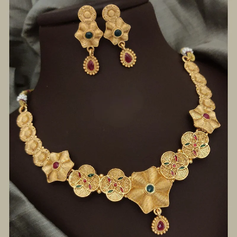 Luxury Jewelry Now At Special Promotional Rates FS Collection Gold Plated Pota Stone Necklace Set Luxury Jewelry Now At Special Promotional Rates FS Collection Gold Plated Pota Stone Necklace Set