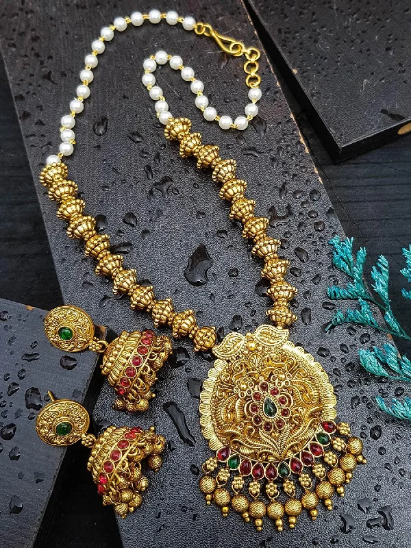 Handcrafted Jewelry Sale – Unique Designs At Low Prices Gold Plated Long Temple design Necklace Set