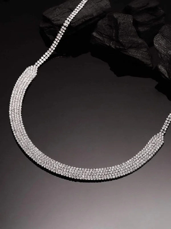 Big Discounts On Elegant Jewelry Collections Rubans Silver Toned Handcrafted Rhinestone Necklace Big Discounts On Elegant Jewelry Collections Rubans Silver Toned Handcrafted Rhinestone Necklace